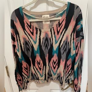 Volcom Teal Pink Black Tribal Print Sweater